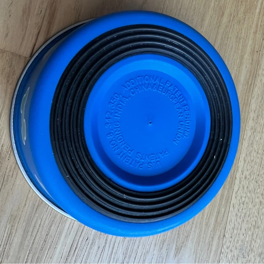 Stainless Steel Pet Bowl Blue With Dog Bone Design Non Skid Bottom